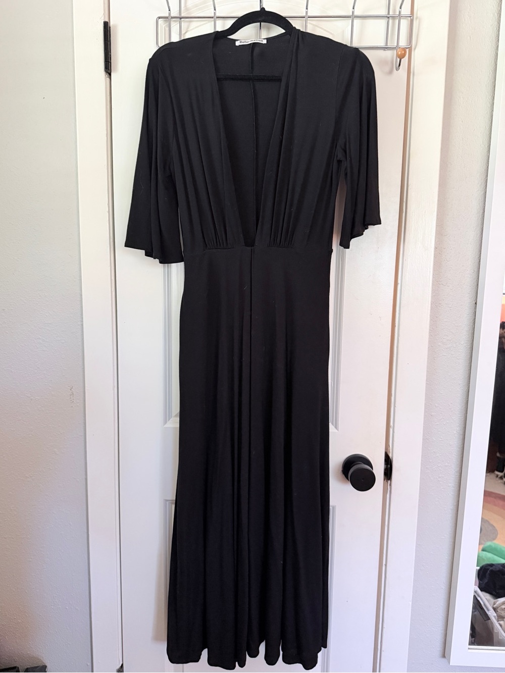 Reformation Black Deep V-Neck Maxi Dress